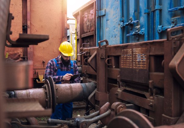 Engineer reviewing pipeline inspection data on a laptop at an industrial site